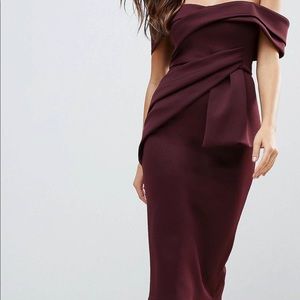 ASOS Bardot Fold Wrap Front Midi Pencil Dress